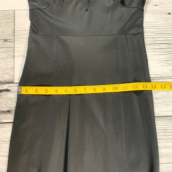 Vintage Babydoll Slip Dress Black Satin Sheer Lace Trim Ruffle Nightgown - Picture 9 of 13